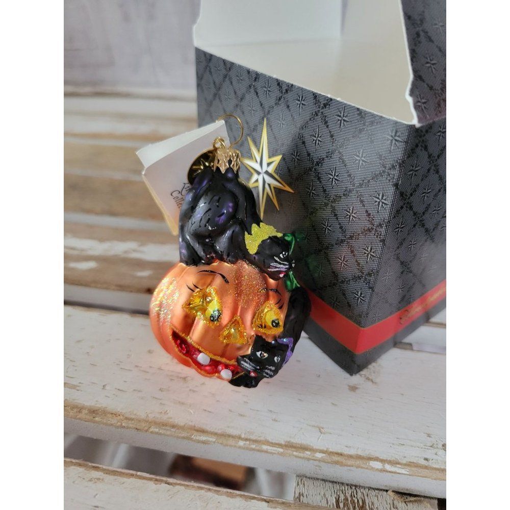 Radko‎ cat o'lantern gem pumpkin ornament Halloween Xmas holiday tree